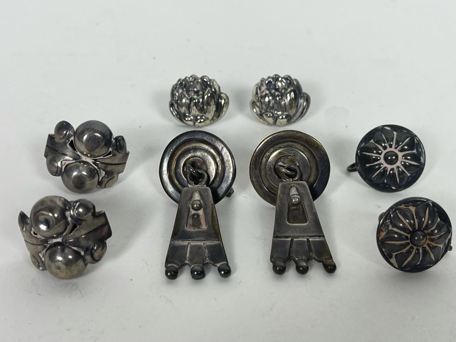 Collection Of Vintage Sterling Silver Screw Back Earrings 38.9g [Photo 2]