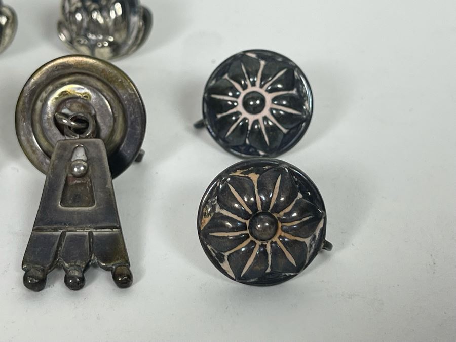 Collection Of Vintage Sterling Silver Screw Back Earrings 38.9g [Photo 7]