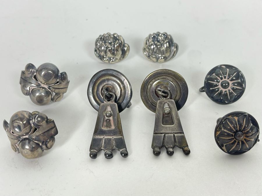 Collection Of Vintage Sterling Silver Screw Back Earrings 38.9g [Photo 4]