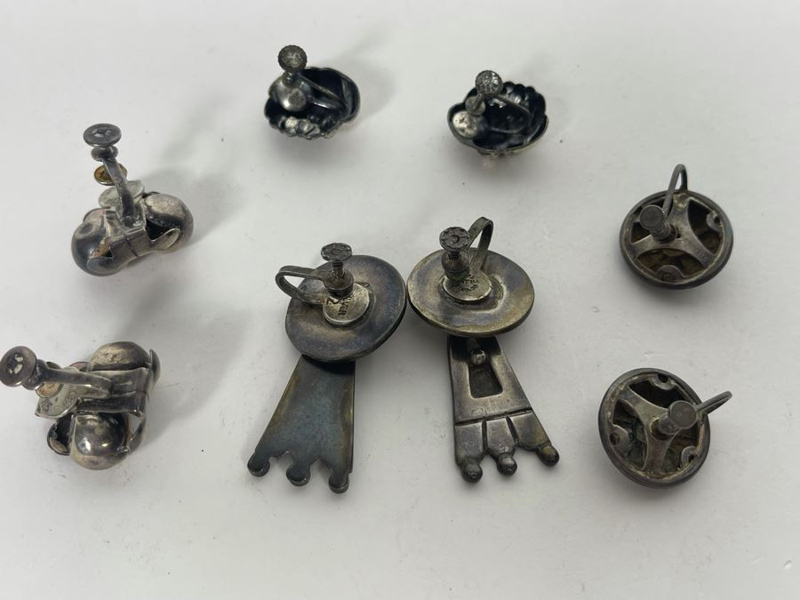 Collection Of Vintage Sterling Silver Screw Back Earrings 38.9g [Photo 9]