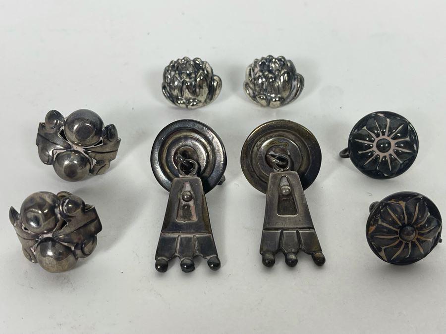 Collection Of Vintage Sterling Silver Screw Back Earrings 38.9g [Photo 3]