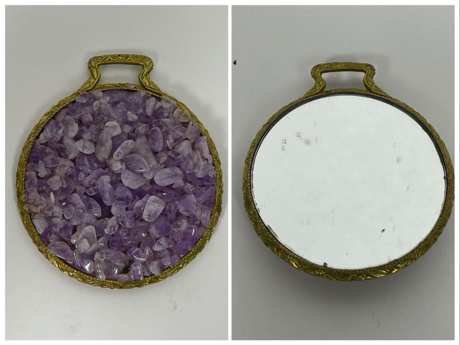 Vintage Amethyst Stone Handheld Mirror 2.75W [Photo 1]