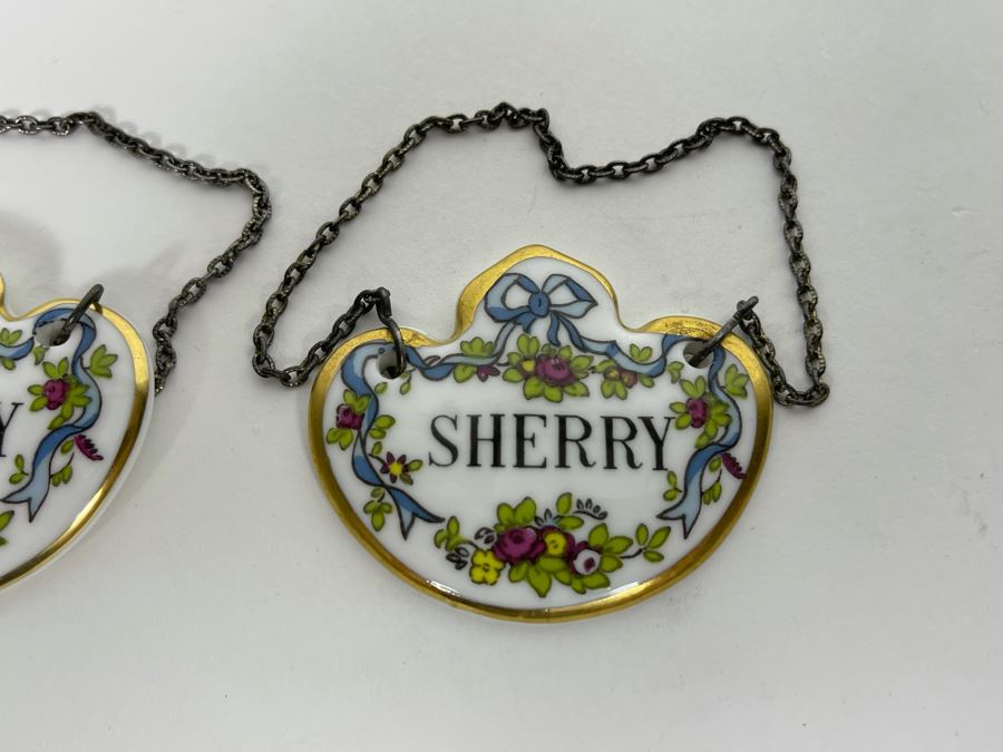 Pair Of Staffordshire England Fine Bone China Sherry Liquor Tags [Photo 2]
