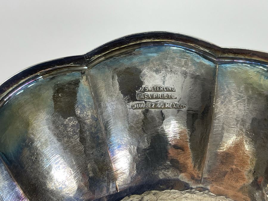 Sterling Silver Repousse Floral Design Bowl Casa Preito Juarez Mexico 6W 237.8g [Photo 9]
