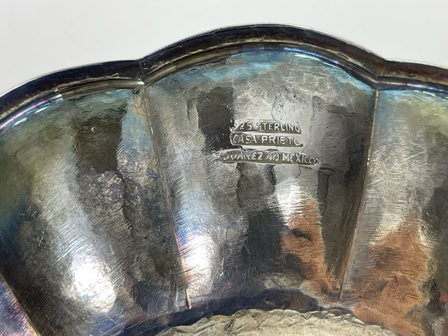 Sterling Silver Repousse Floral Design Bowl Casa Preito Juarez Mexico 6W 237.8g [Photo 8]