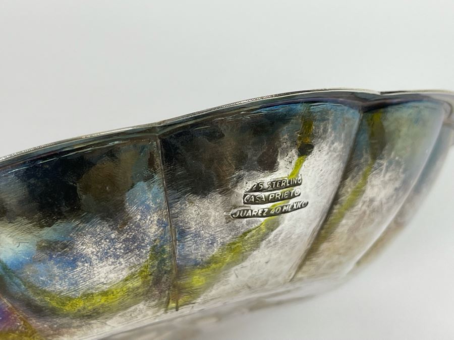 Sterling Silver Repousse Floral Design Bowl Casa Preito Juarez Mexico 6W 237.8g [Photo 10]