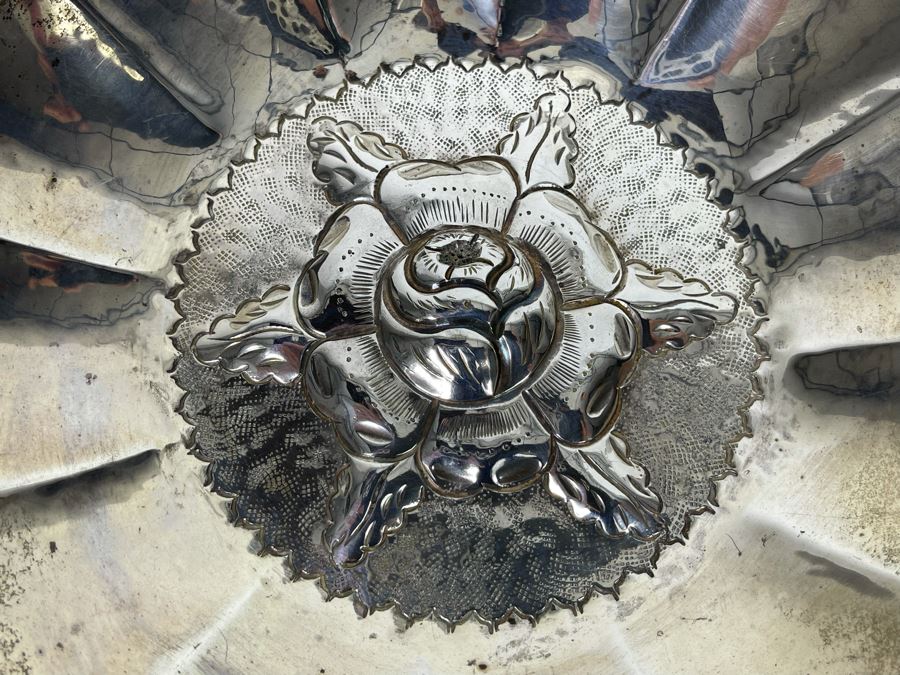 Sterling Silver Repousse Floral Design Bowl Casa Preito Juarez Mexico 6W 237.8g [Photo 4]