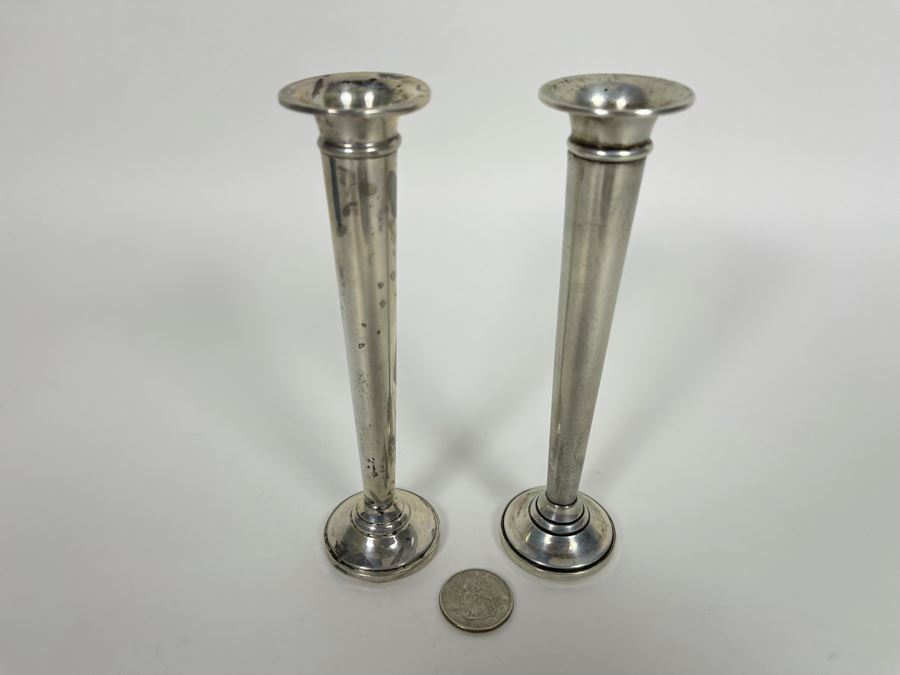 Pair Of Sterling Silver Weighted Vases 6H [Photo 2]