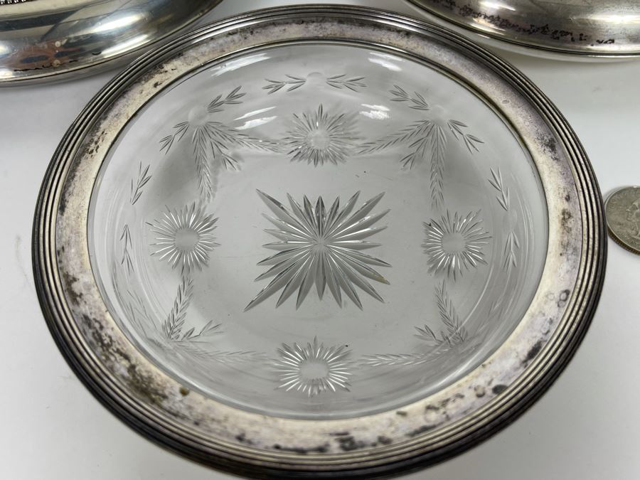 Set Of Three Sterling Silver Rim Etched Glass Coasters [Photo 6]