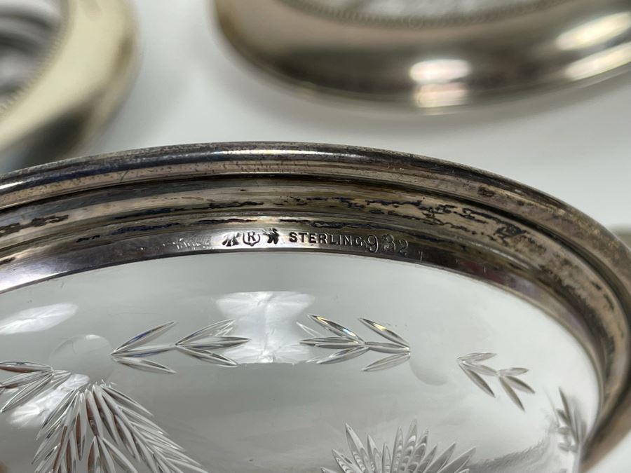 Set Of Three Sterling Silver Rim Etched Glass Coasters [Photo 7]