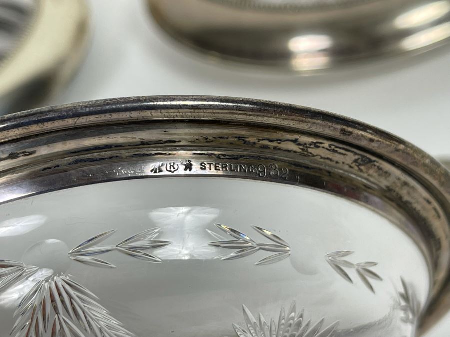 Set Of Three Sterling Silver Rim Etched Glass Coasters [Photo 2]