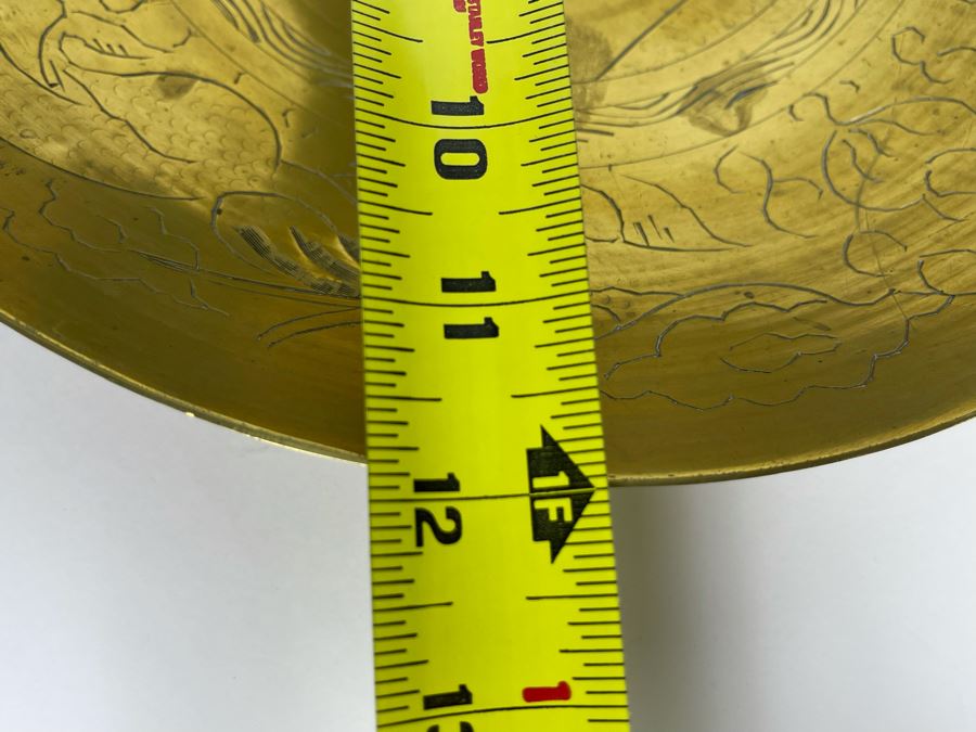 Vintage Chinese Chased Brass Bowl 12W [Photo 9]
