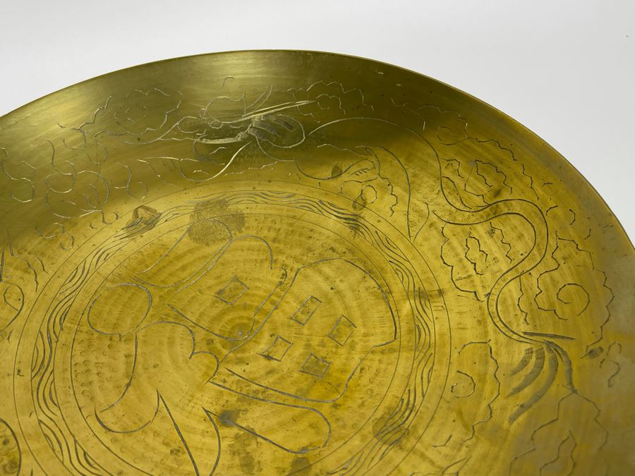 Vintage Chinese Chased Brass Bowl 12W [Photo 6]