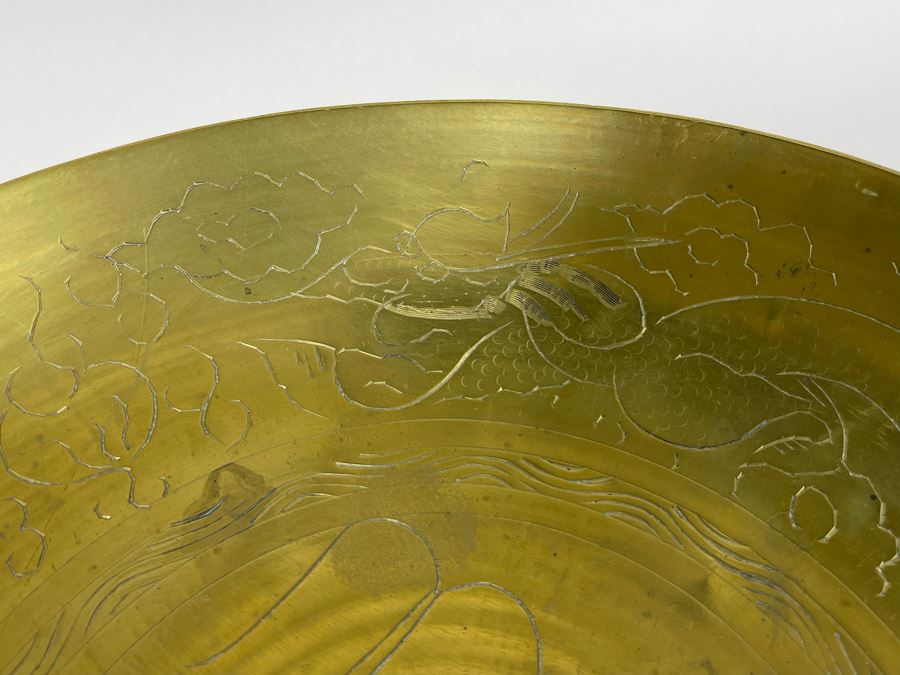 Vintage Chinese Chased Brass Bowl 12W [Photo 5]