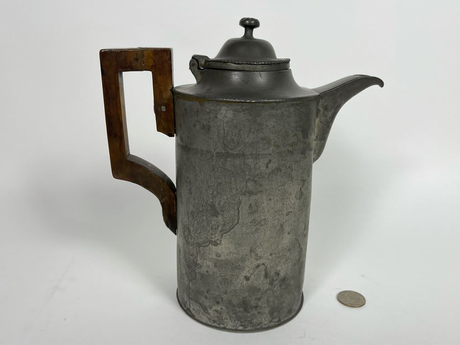 Antique 1853 Handmade Pewter Coffee Pot Signed C. Hageman 1853 Handle Has Been Repaired 9H [Photo 7]
