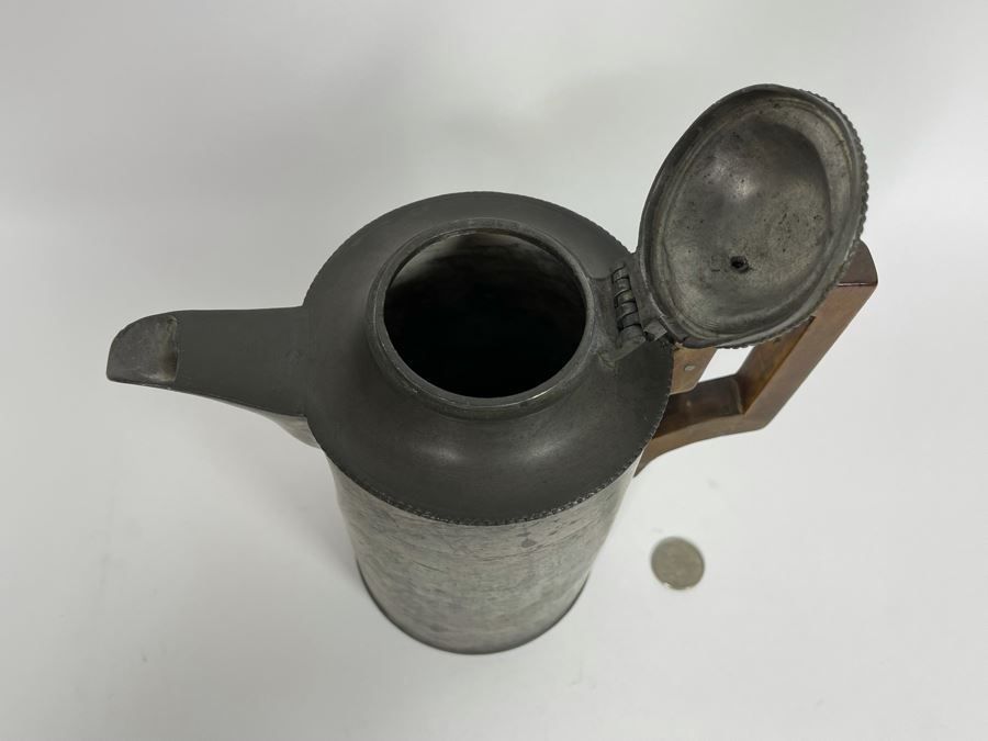 Antique 1853 Handmade Pewter Coffee Pot Signed C. Hageman 1853 Handle Has Been Repaired 9H [Photo 5]