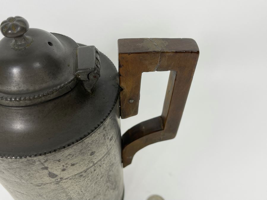 Antique 1853 Handmade Pewter Coffee Pot Signed C. Hageman 1853 Handle Has Been Repaired 9H [Photo 4]
