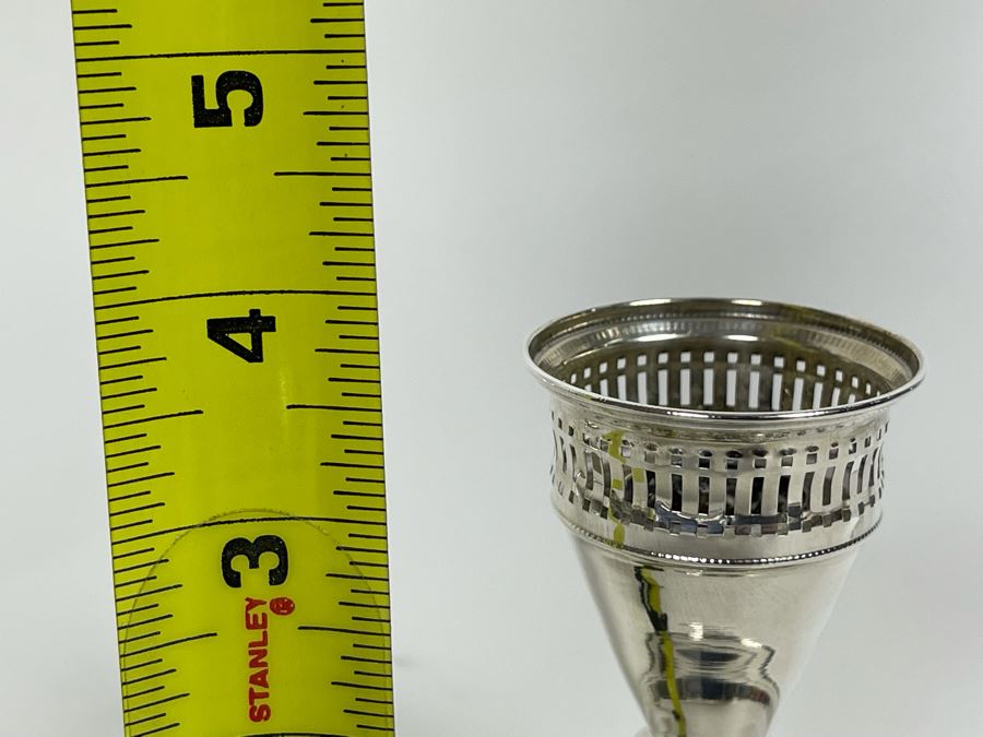 Pair Of Sterling Silver Weighted Candle Holders With Glass Hurricanes Shades 11.5H [Photo 6]