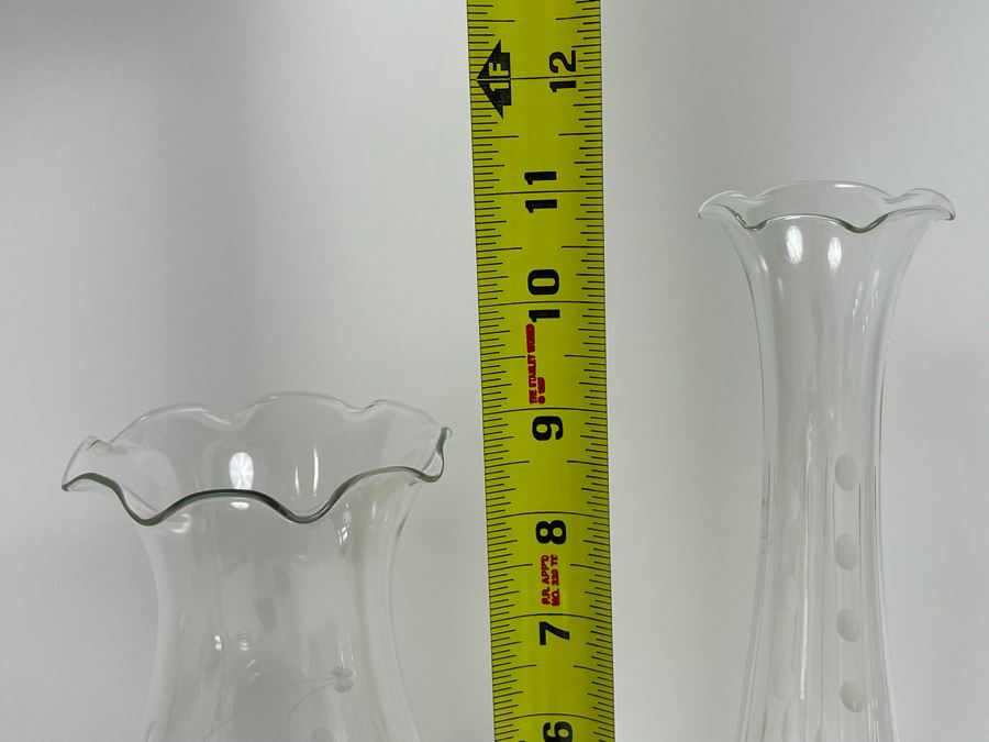 Sterling Silver Weighted Candle Holder With Glass Hurricane Shade 9H And Sterling Silver Weighted Etched Glass Vase 11H [Photo 7]