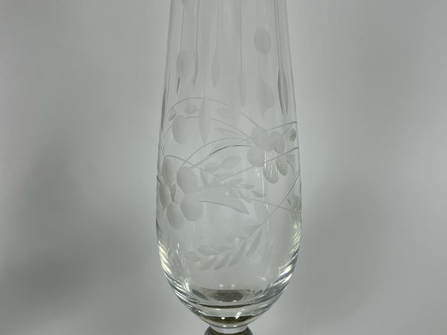 Sterling Silver Weighted Candle Holder With Glass Hurricane Shade 9H And Sterling Silver Weighted Etched Glass Vase 11H [Photo 4]