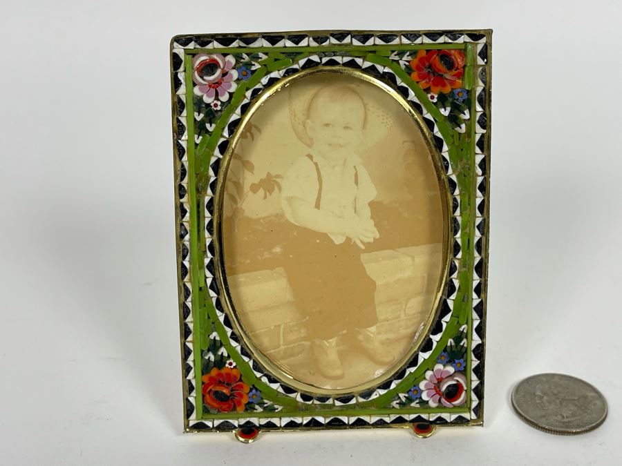 Vintage Italian Inlaid Micro Mosaic Floral Picture Frame 3 X 4 [Photo 2]