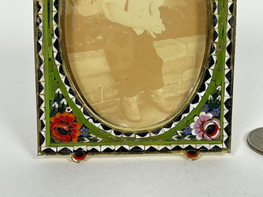 Vintage Italian Inlaid Micro Mosaic Floral Picture Frame 3 X 4 [Photo 3]
