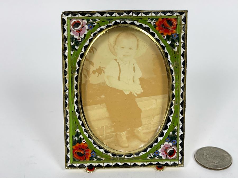 Vintage Italian Inlaid Micro Mosaic Floral Picture Frame 3 X 4 [Photo 1]