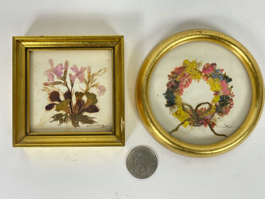 Pair Of Signed Framed Dried Pressed Flower Arrangements 3.5W [Photo 1]