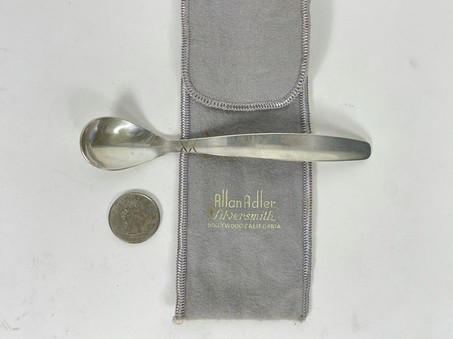 Sterling Silver Allan Adler Modernist Spoon With Storage Cloth From Hollywood CA 24.1g [Photo 1]