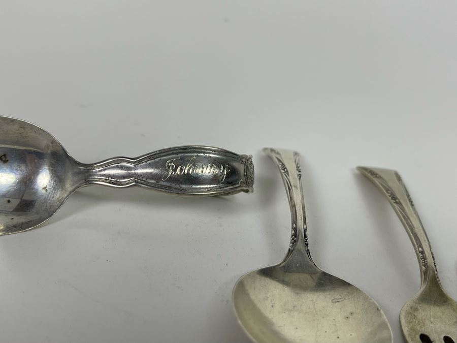 Vintage Child's Gorham Sterling Silver Spoon And Fork Set And Sterling Silver Spoon Engraved Johnny 61.4g [Photo 4]