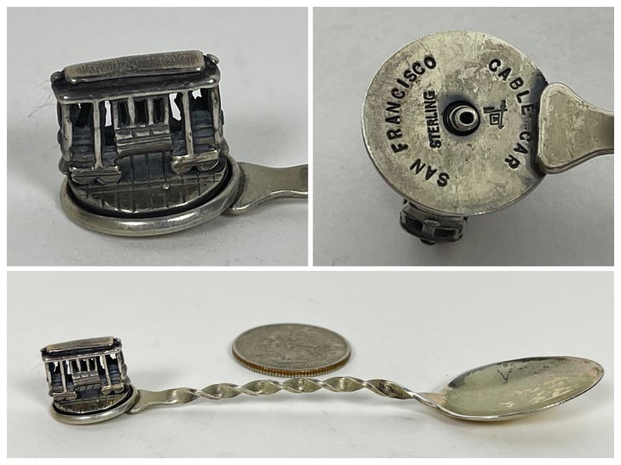 Vintage Sterling Silver San Francisco Cable Car Souvenir Spoon With Rotating Cable Car 9.6g [Photo 1]