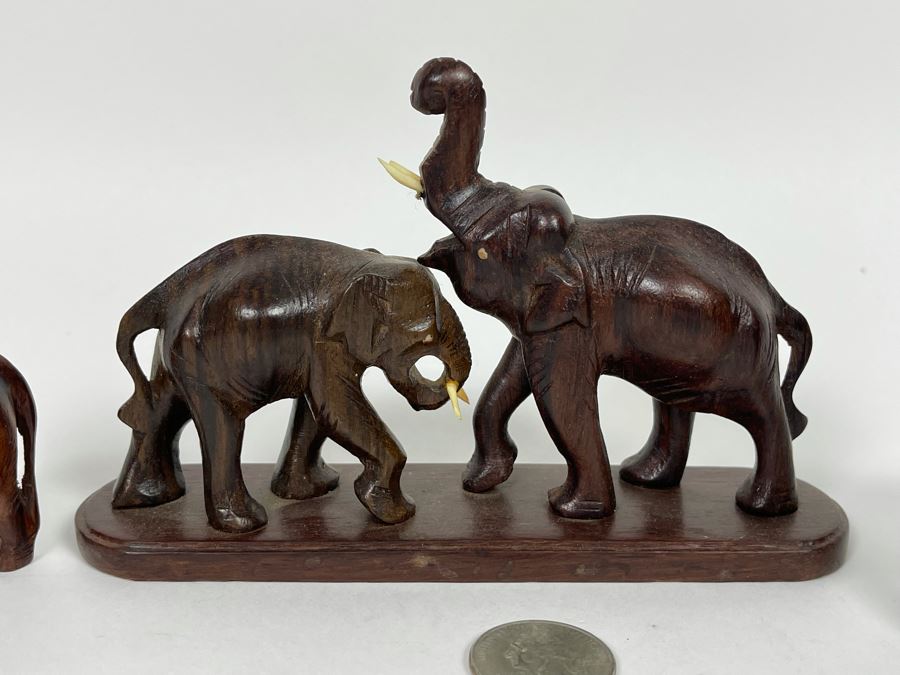 Set Of Carved Wooden Elephants From India (Center Elephant Is 6L) [Photo 3]