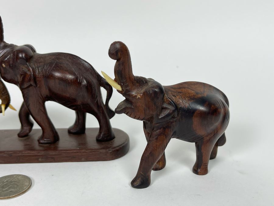 Set Of Carved Wooden Elephants From India (Center Elephant Is 6L) [Photo 5]