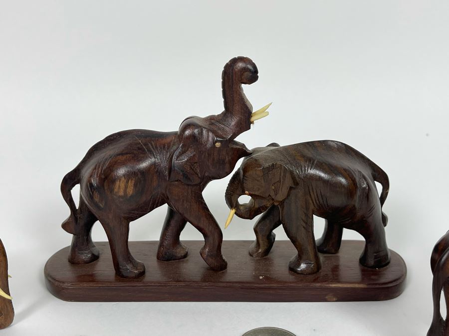 Set Of Carved Wooden Elephants From India (Center Elephant Is 6L) [Photo 9]