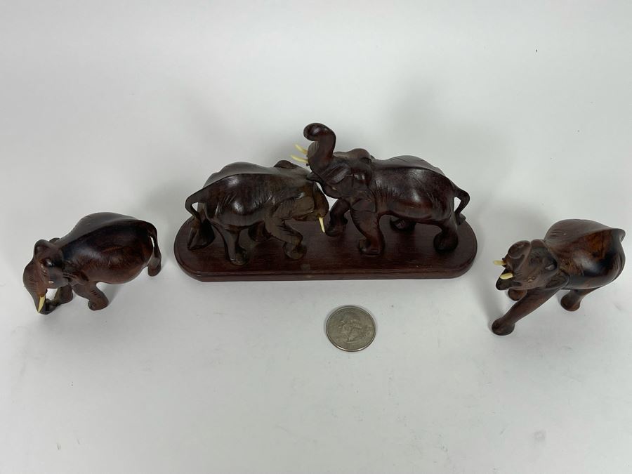 Set Of Carved Wooden Elephants From India (Center Elephant Is 6L) [Photo 7]