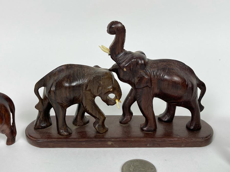 Set Of Carved Wooden Elephants From India (Center Elephant Is 6L) [Photo 4]