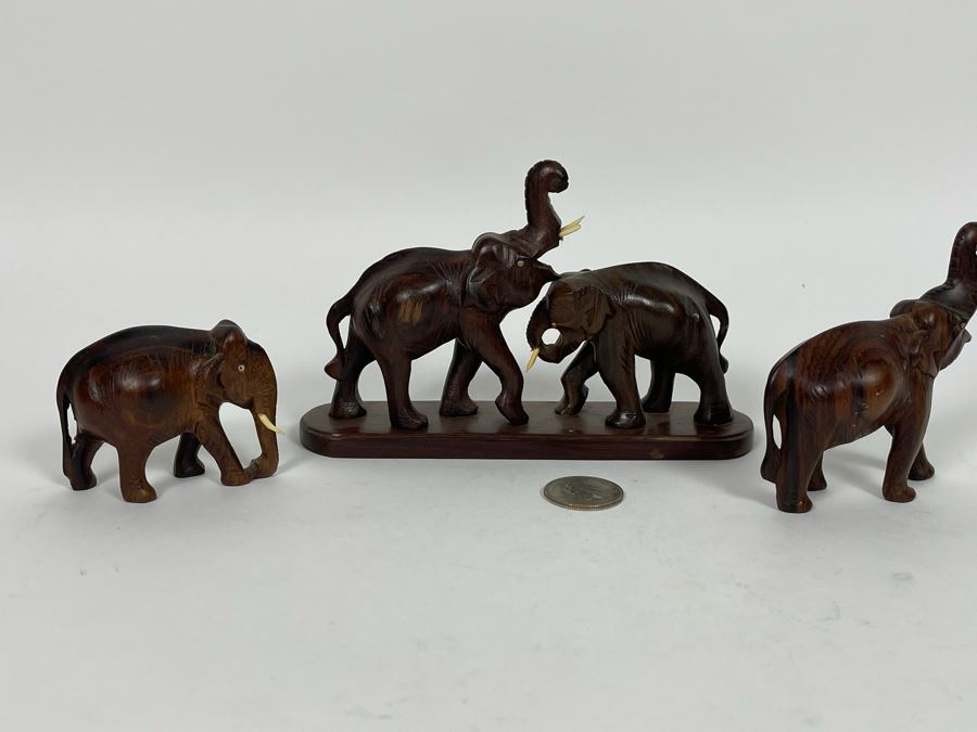 Set Of Carved Wooden Elephants From India (Center Elephant Is 6L) [Photo 8]