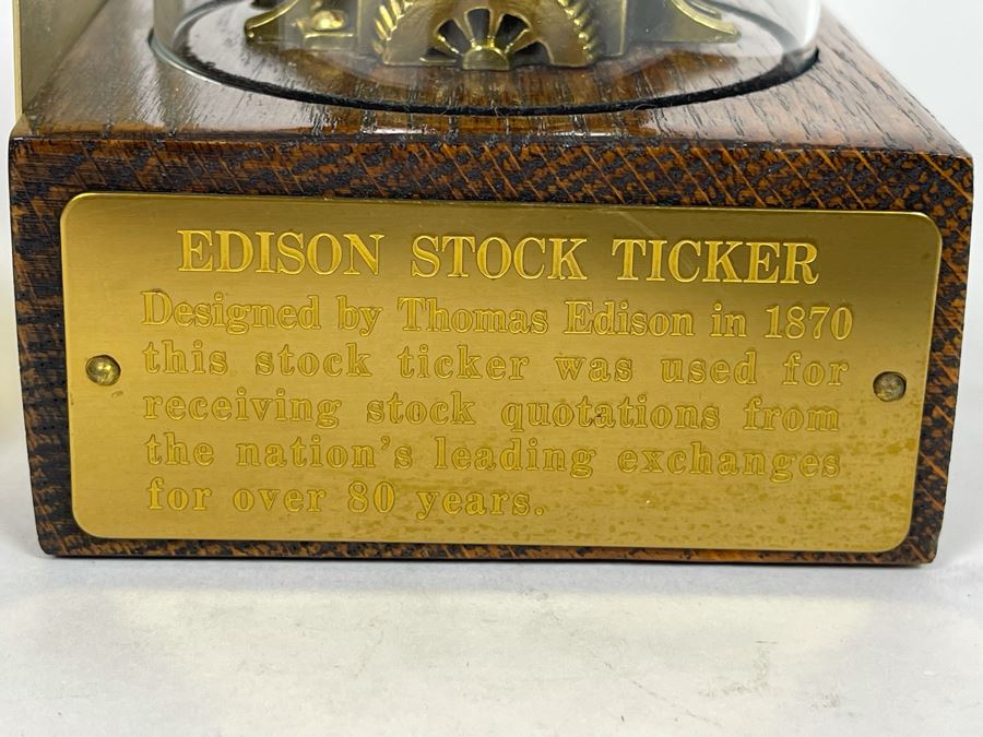 Pair Of Reproduction Edison Stock Ticker Replicas Bookends With Glass Domes 3.75W X 3.75D X 5.5H [Photo 6]