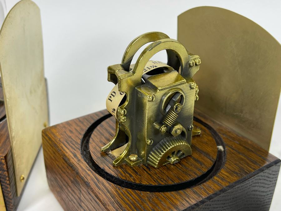 Pair Of Reproduction Edison Stock Ticker Replicas Bookends With Glass Domes 3.75W X 3.75D X 5.5H [Photo 10]