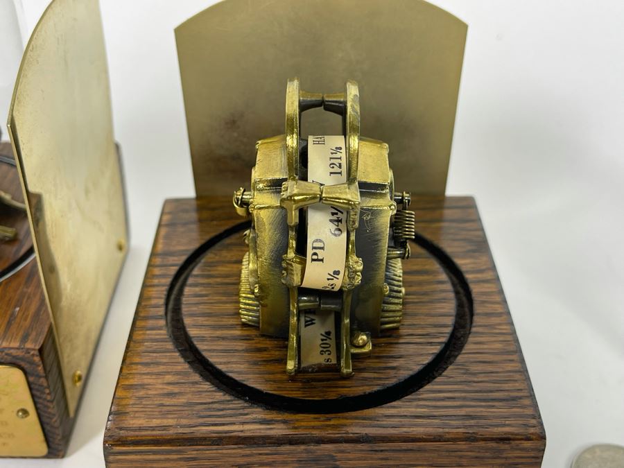 Pair Of Reproduction Edison Stock Ticker Replicas Bookends With Glass Domes 3.75W X 3.75D X 5.5H [Photo 9]