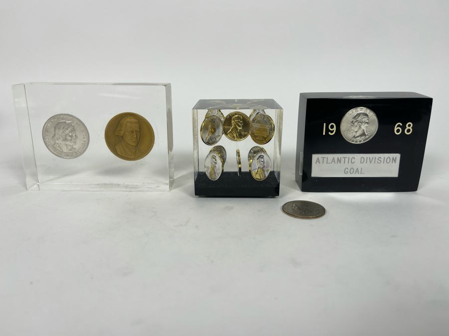 Set Of Three Coin Paperweights [Photo 1]