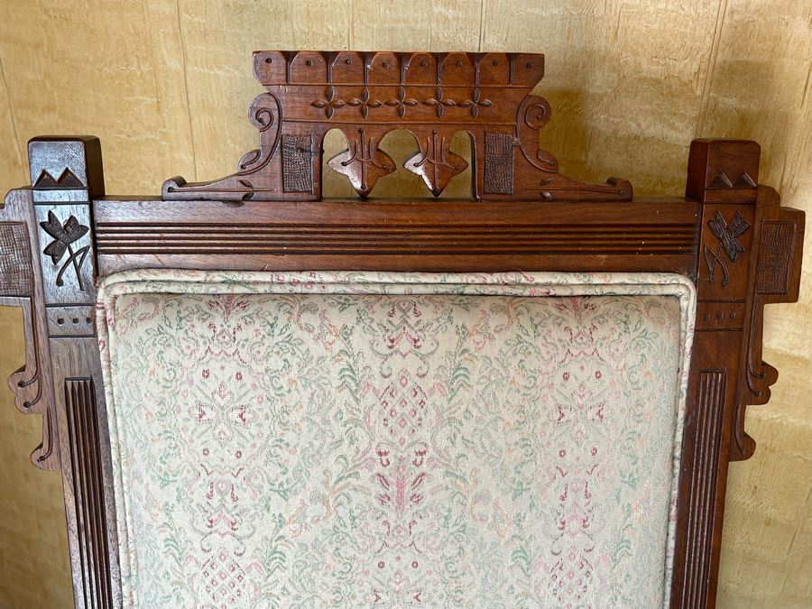 Pair Of Antique Eastlake Victorian Era Carved Wooden Side Chairs On Casters [Photo 7]
