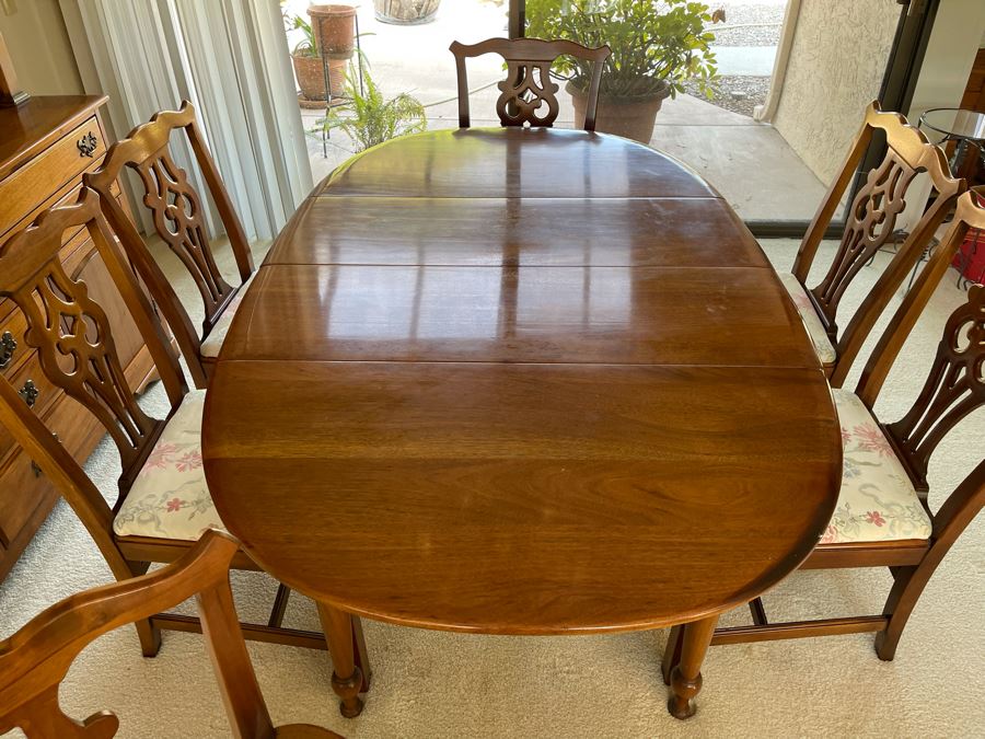 Mahagony Drop Leaf Dining Table With Six Chairs And Matching Mahagony China Cabinet - Comes With Extra Leaf - Made By Unique Furniture Makers [Photo 8]
