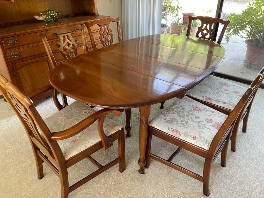 Mahagony Drop Leaf Dining Table With Six Chairs And Matching Mahagony China Cabinet - Comes With Extra Leaf - Made By Unique Furniture Makers [Photo 9]