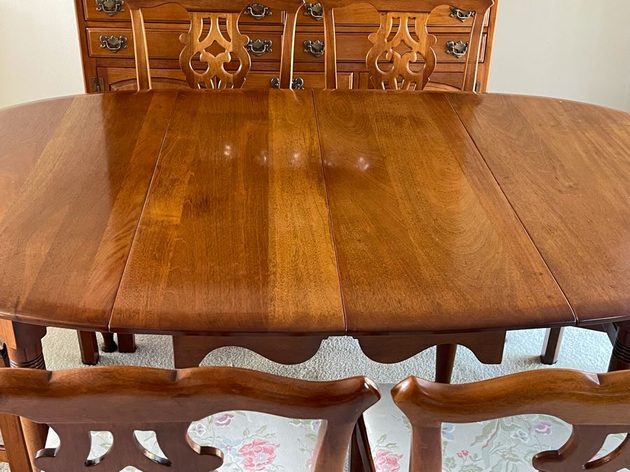 Mahagony Drop Leaf Dining Table With Six Chairs And Matching Mahagony China Cabinet - Comes With Extra Leaf - Made By Unique Furniture Makers [Photo 13]