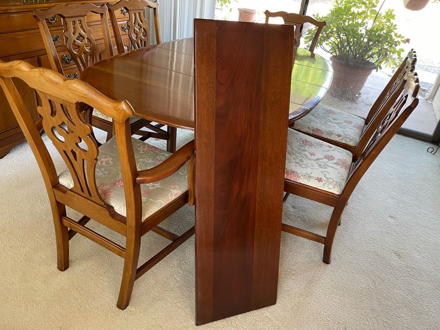 Mahagony Drop Leaf Dining Table With Six Chairs And Matching Mahagony China Cabinet - Comes With Extra Leaf - Made By Unique Furniture Makers [Photo 11]