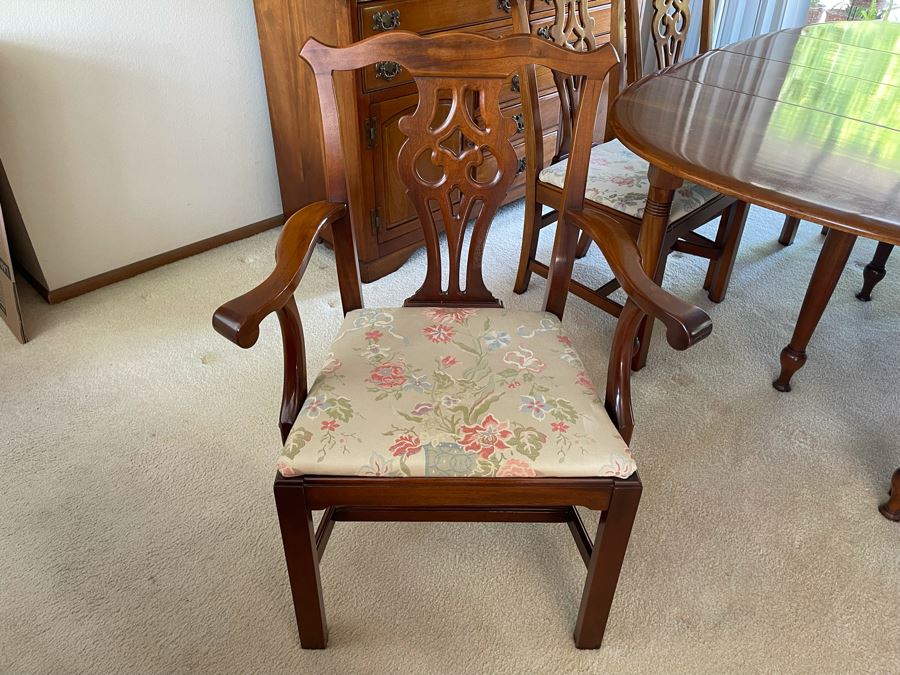 Mahagony Drop Leaf Dining Table With Six Chairs And Matching Mahagony China Cabinet - Comes With Extra Leaf - Made By Unique Furniture Makers [Photo 7]