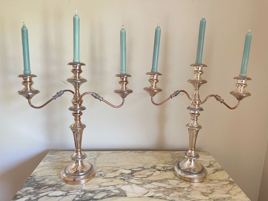 Pair Of Silver On Copper Candelabras By N. S. Co [Photo 3]