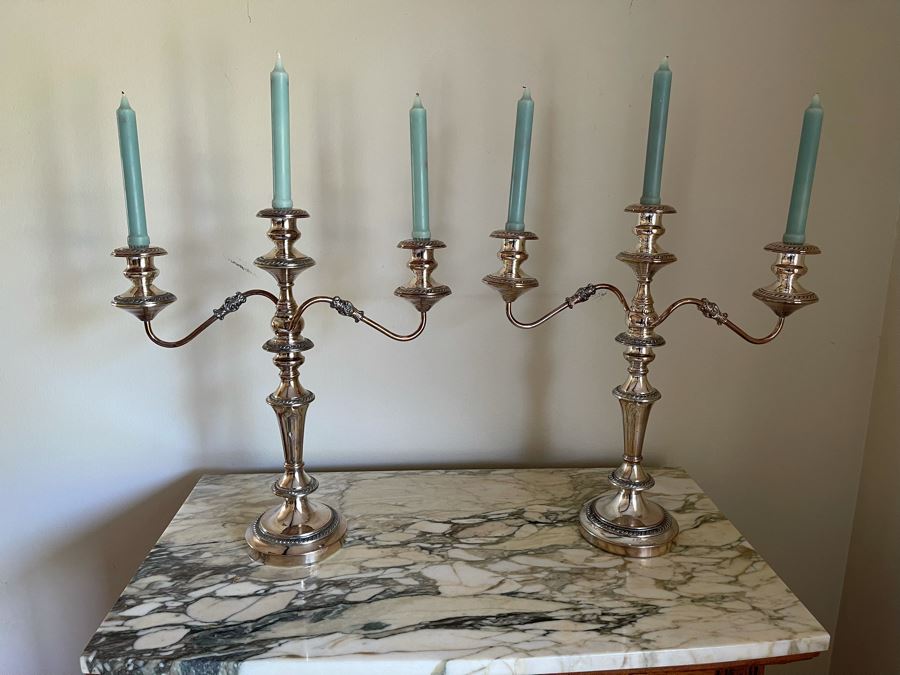 Pair Of Silver On Copper Candelabras By N. S. Co [Photo 2]