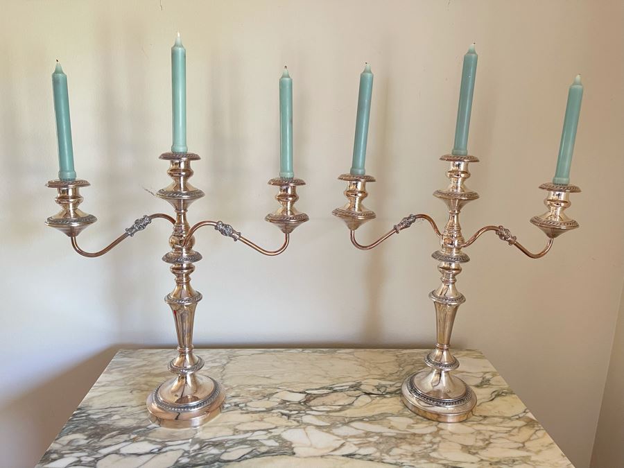 Pair Of Silver On Copper Candelabras By N. S. Co